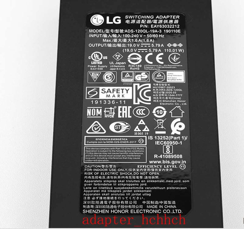 New Original LG 19V 5.79A AC/DC Adapter for LG 34GN850 34GN85B 34GP83A Monitor