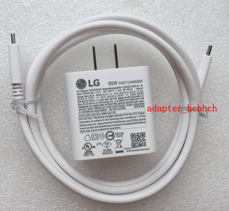 New Original LG 65W Adapter for LG gram 14Z90R-K.ADB9U1 LP65WFC20P-NJ W Notebook