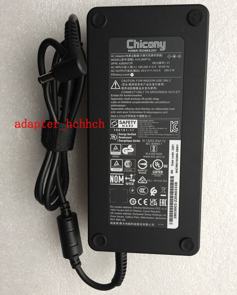 New Original Chicony 280W AC/DC Adapter for Gigabyte AORUS 17H BXF/i9/i7/RTX4080