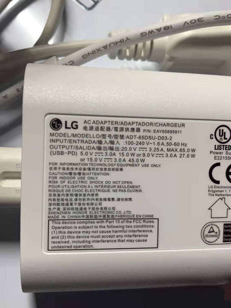 Original LG 65W USB-C Adapter for LG gram 17Z90P-K.ADC9U1 ADT-65DSU-D03-2 Laptop