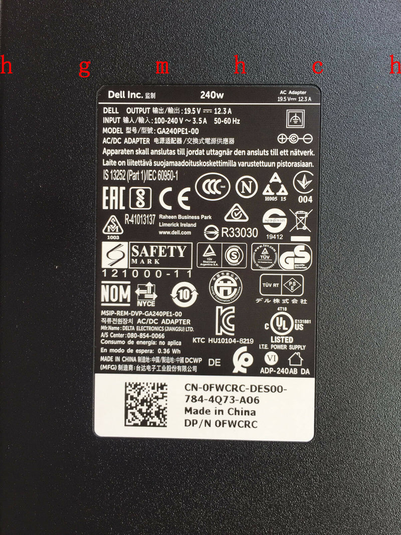 Original OEM Dell Alienware AW17R5-7811SLV-PUS,GA240PE1-00,LA240PM160 AC Adapter