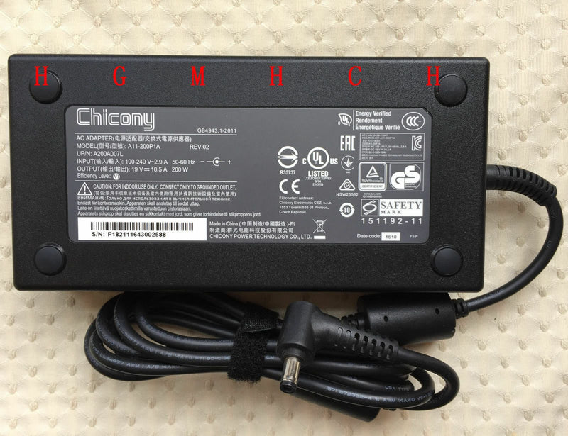 New Original OEM 200W AC Adapter for Gigabyte P37X V6 (i7-6700HQ)/GTX1070 Laptop